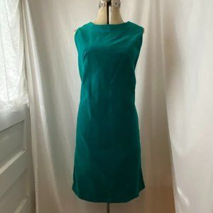 Vintage 60s velvet sleeveless sheath dress in teal green